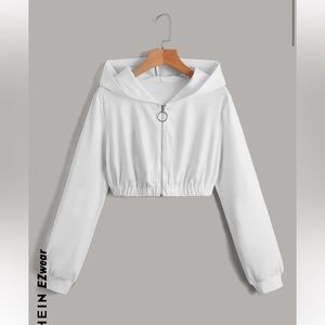 White cropped zip up hoodie